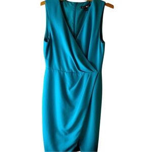 Black Halo Turquoise Sheath Midi Dress V-neck Sleeveless Women’s size 4